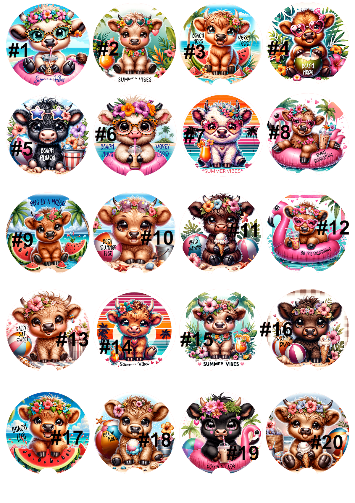 Highland Cow Car Coaster Set of 2 | Beach Theme Cup Holder Insert | Absorbent Summer Car Accessories Gift for Her