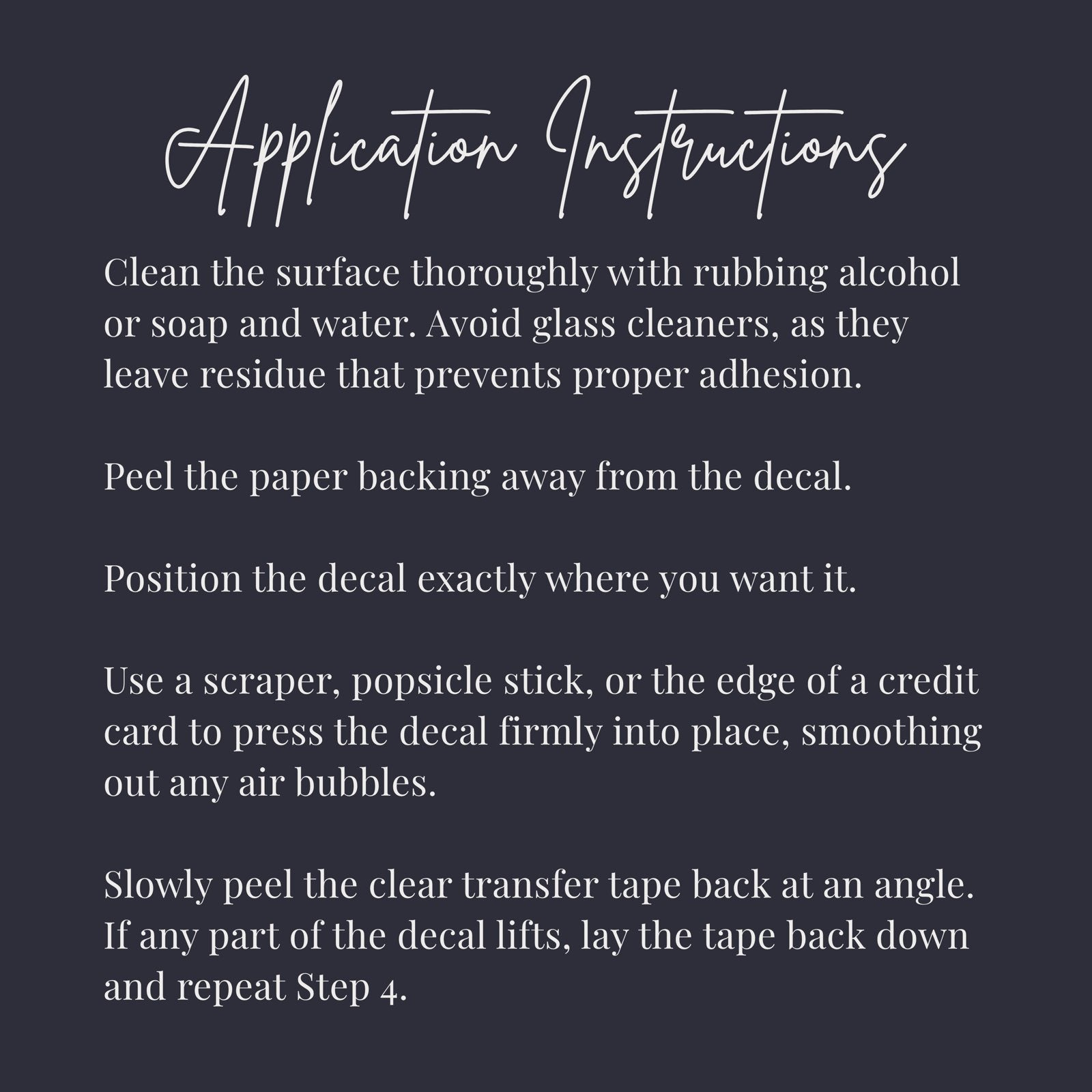 Vinyl decal application instructions