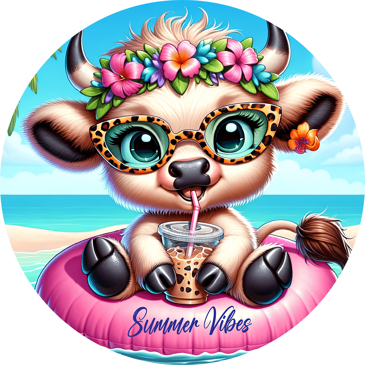 Highland Cow Car Coaster Set of 2 | Beach Theme Cup Holder Insert | Absorbent Summer Car Accessories Gift for Her