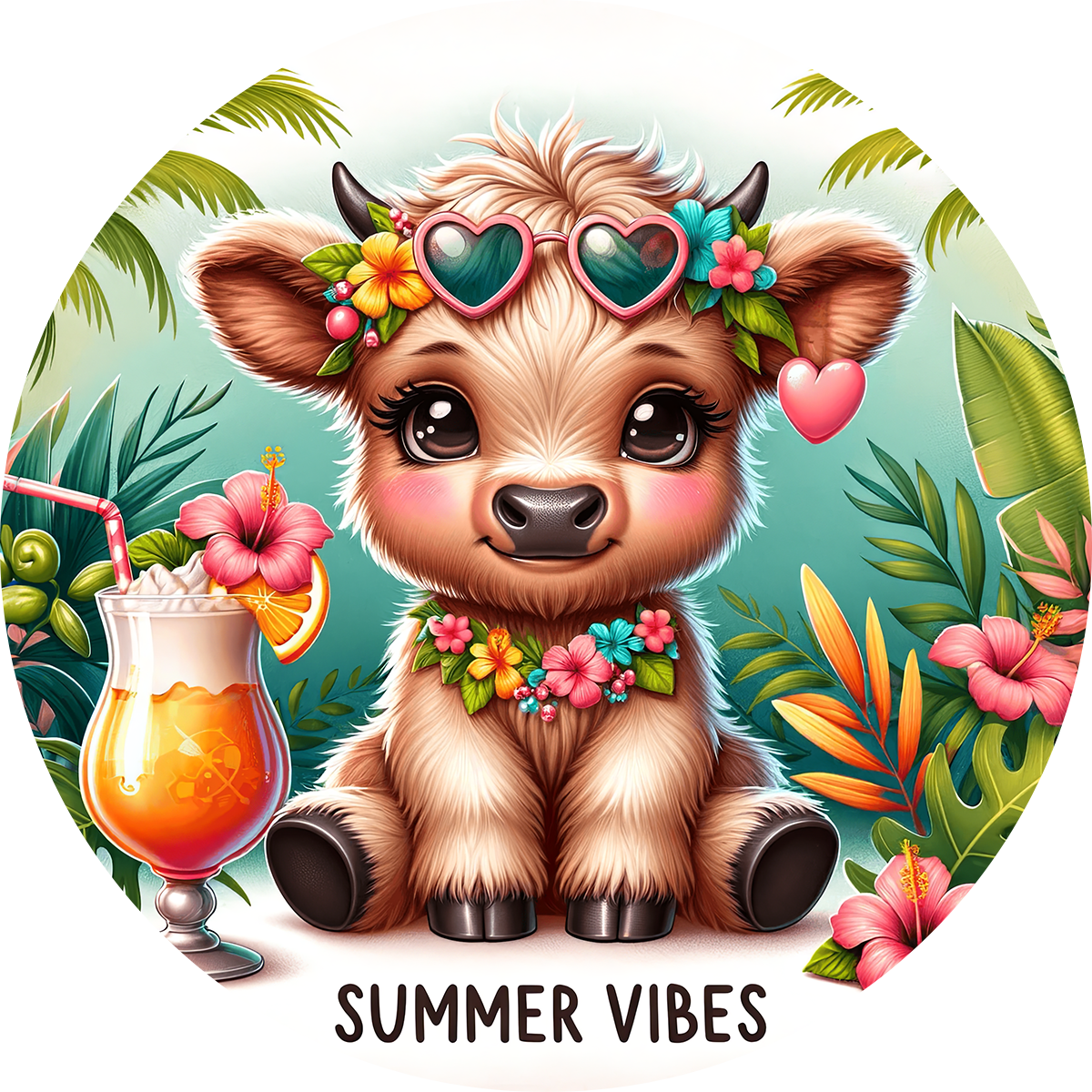 Highland Cow Car Coaster Set of 2 | Beach Theme Cup Holder Insert | Absorbent Summer Car Accessories Gift for Her