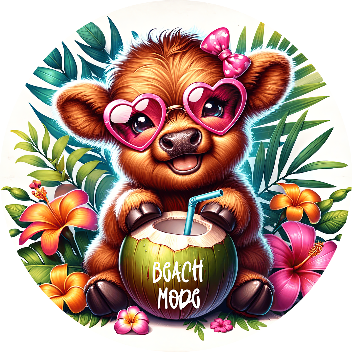 Highland Cow Car Coaster Set of 2 | Beach Theme Cup Holder Insert | Absorbent Summer Car Accessories Gift for Her