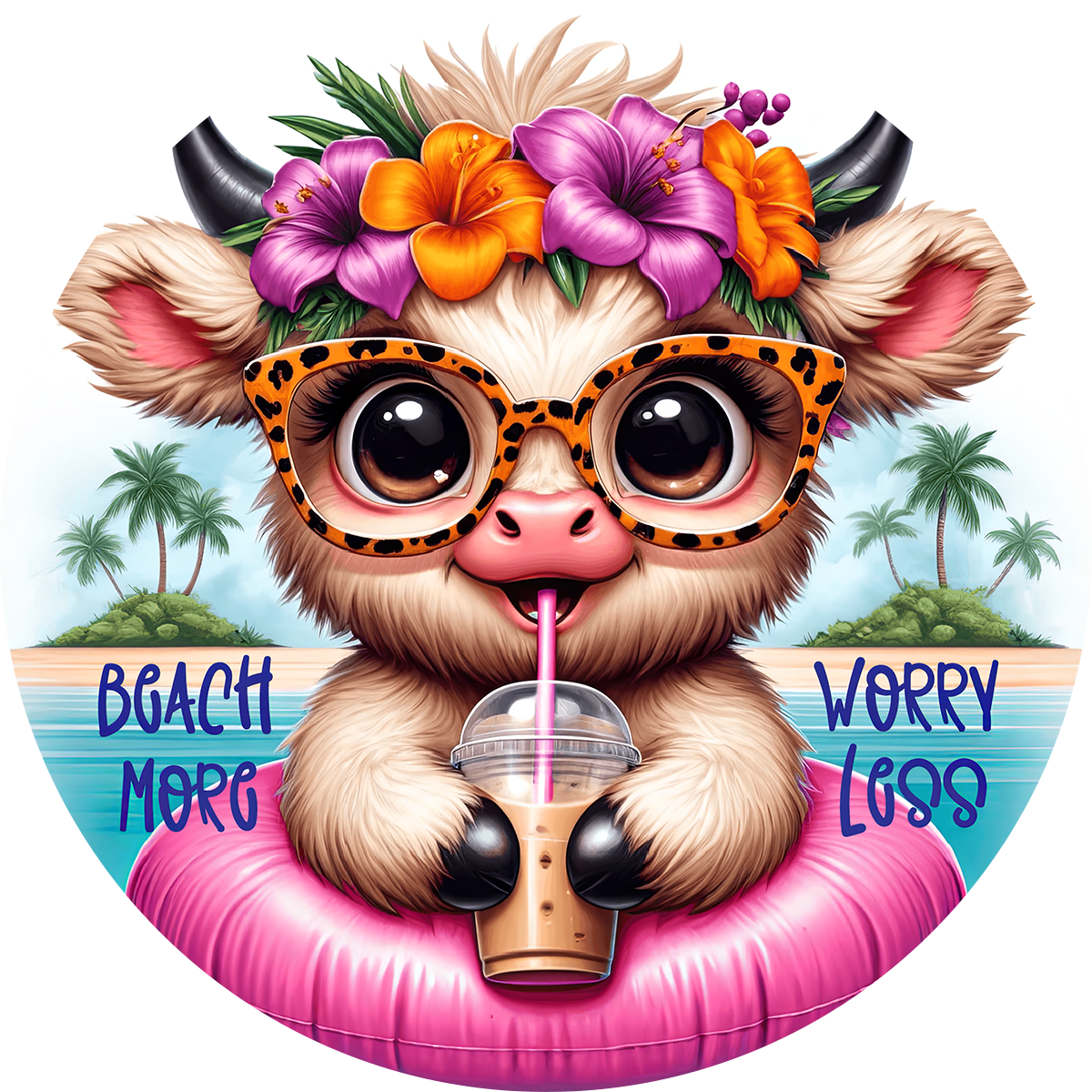 Highland Cow Car Coaster Set of 2 | Beach Theme Cup Holder Insert | Absorbent Summer Car Accessories Gift for Her