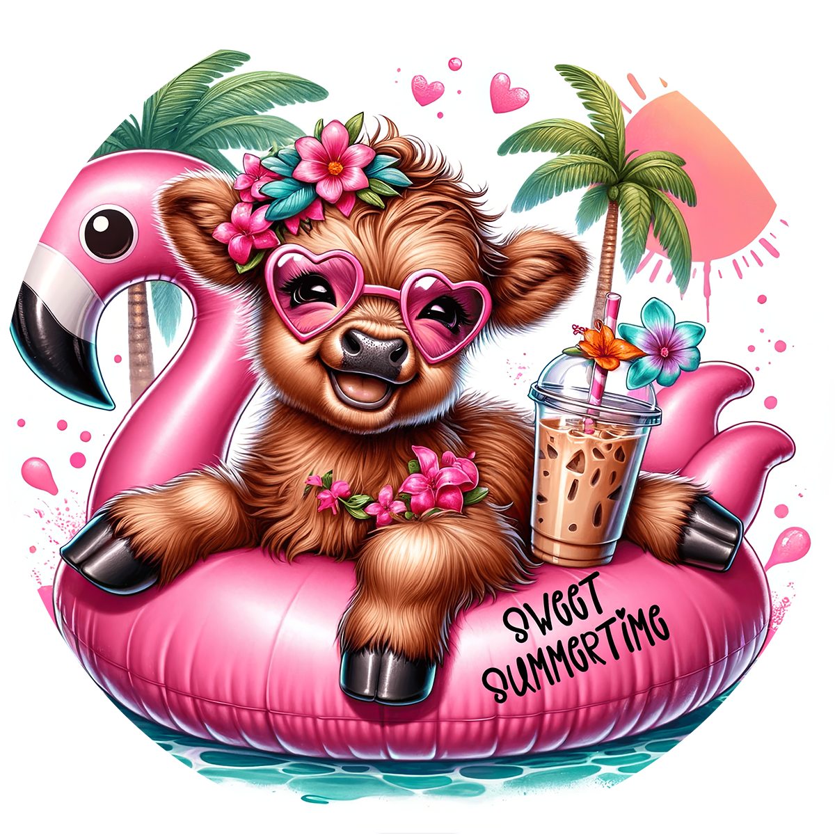 Highland Cow Car Coaster Set of 2 | Beach Theme Cup Holder Insert | Absorbent Summer Car Accessories Gift for Her