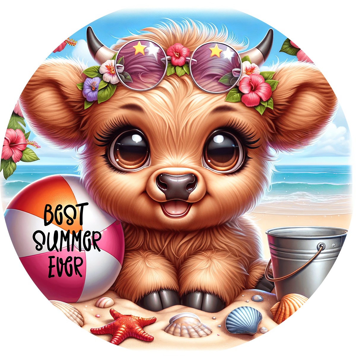 Highland Cow Car Coaster Set of 2 | Beach Theme Cup Holder Insert | Absorbent Summer Car Accessories Gift for Her