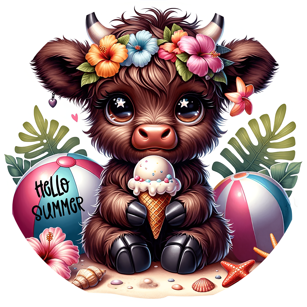 Highland Cow Car Coaster Set of 2 | Beach Theme Cup Holder Insert | Absorbent Summer Car Accessories Gift for Her