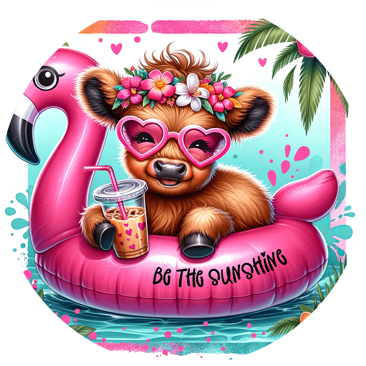 Highland Cow Car Coaster Set of 2 | Beach Theme Cup Holder Insert | Absorbent Summer Car Accessories Gift for Her