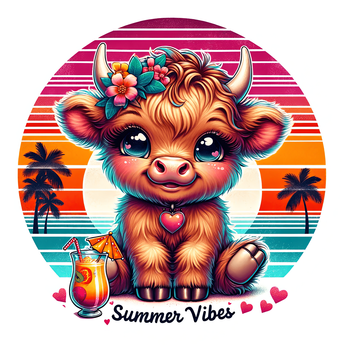 Highland Cow Car Coaster Set of 2 | Beach Theme Cup Holder Insert | Absorbent Summer Car Accessories Gift for Her