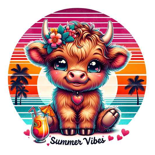 Highland Cow Car Coaster Set of 2 | Beach Theme Cup Holder Insert | Absorbent Summer Car Accessories Gift for Her