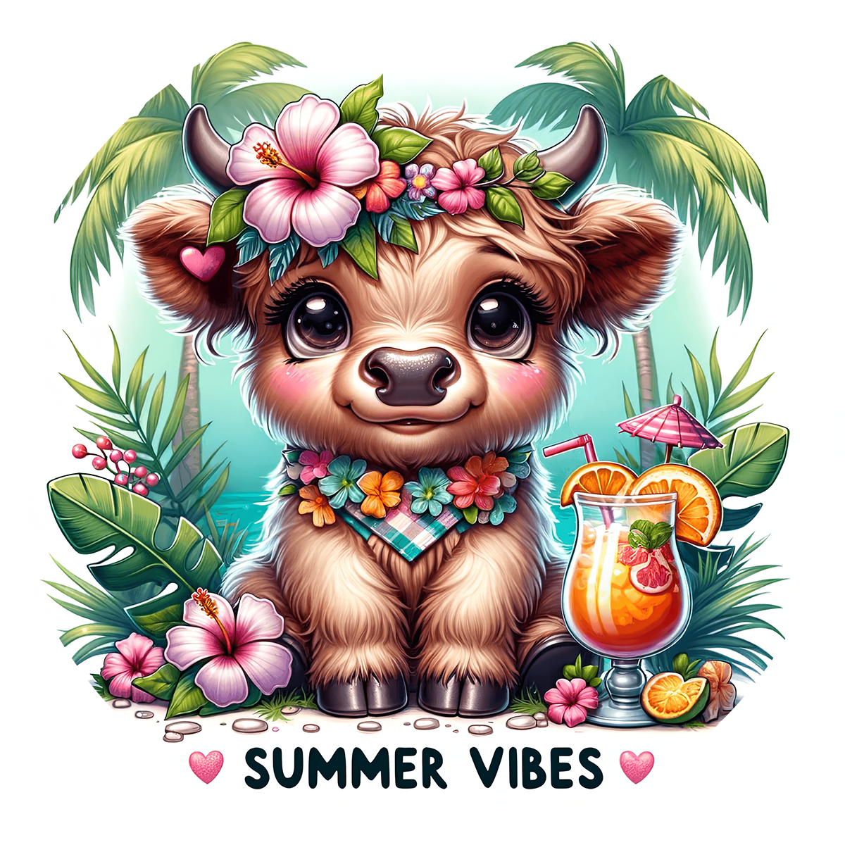 Highland Cow Car Coaster Set of 2 | Beach Theme Cup Holder Insert | Absorbent Summer Car Accessories Gift for Her