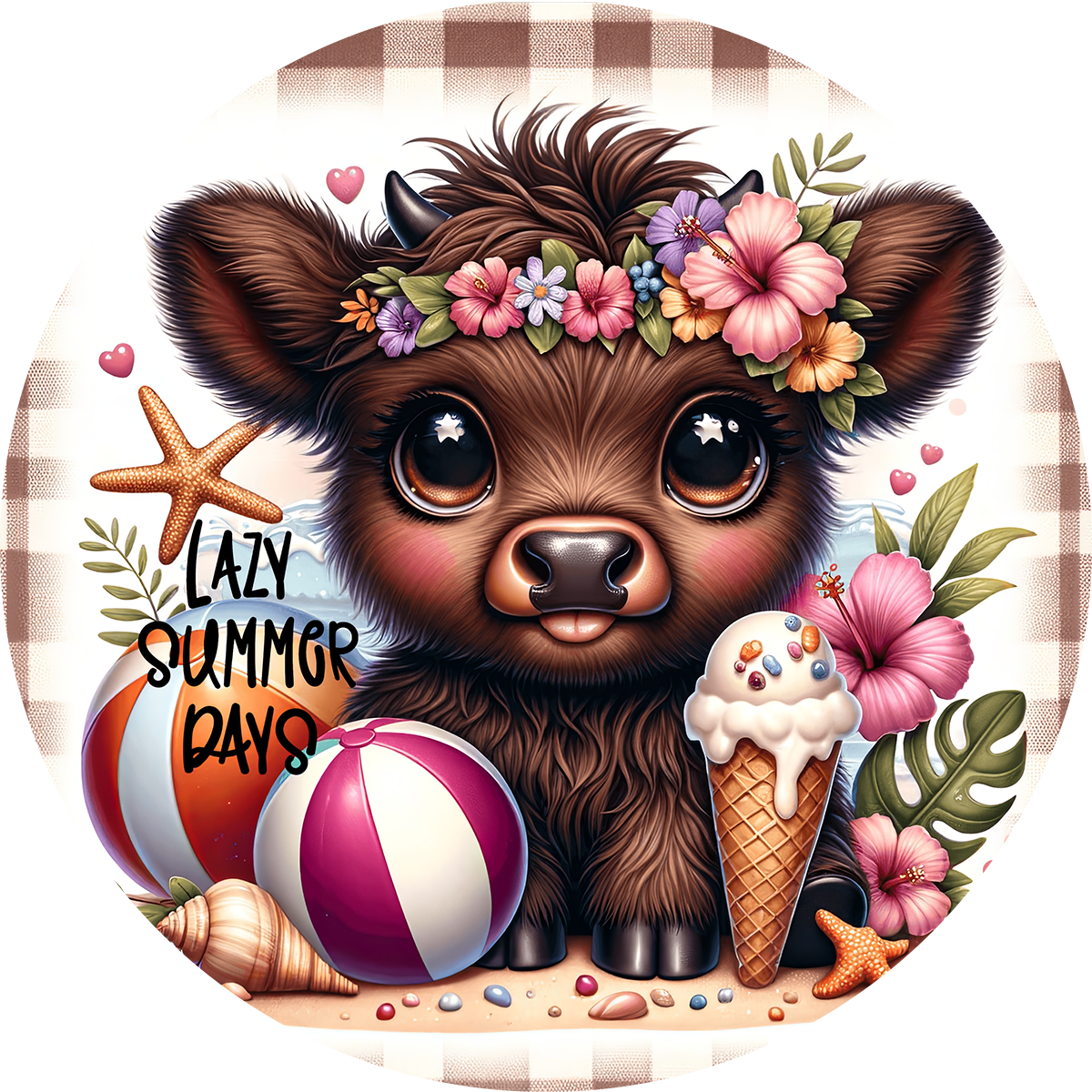 Highland Cow Car Coaster Set of 2 | Beach Theme Cup Holder Insert | Absorbent Summer Car Accessories Gift for Her