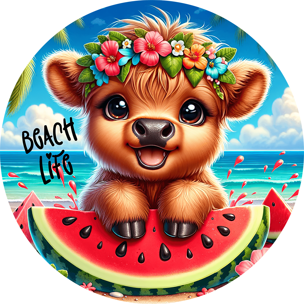 Highland Cow Car Coaster Set of 2 | Beach Theme Cup Holder Insert | Absorbent Summer Car Accessories Gift for Her