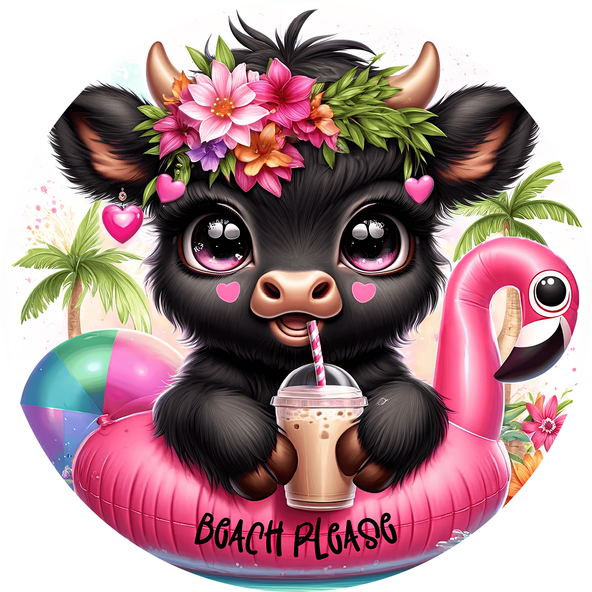 Highland Cow Car Coaster Set of 2 | Beach Theme Cup Holder Insert | Absorbent Summer Car Accessories Gift for Her