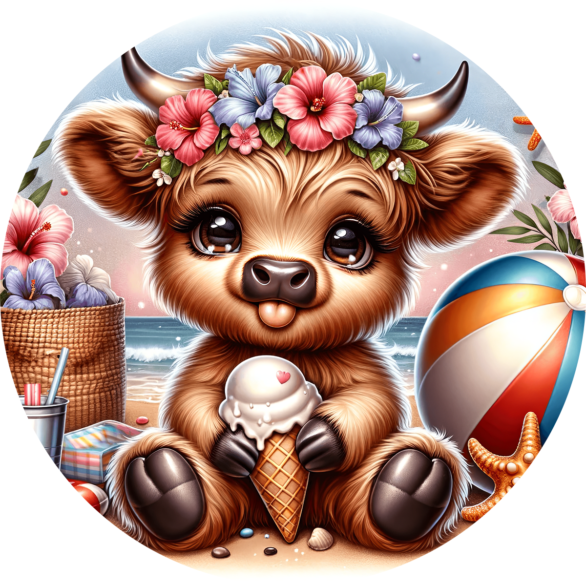 Highland Cow Car Coaster Set of 2 | Beach Theme Cup Holder Insert | Absorbent Summer Car Accessories Gift for Her