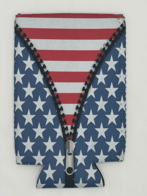 Can Cooler Stars & Stripes Unzipped Design Patriotic Beer Holder Insulated Sleeve for Cans