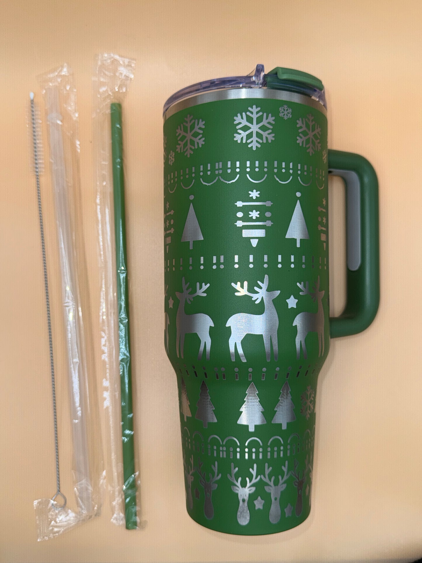 40oz Big Swig Tumbler – Laser Engraved Winter Pattern | Holiday Gift | Insulated Stainless Steel | Hogg Brand