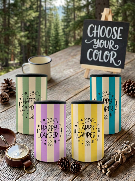Happy Camper 4-in-1 Insulated Can Cooler Tumbler – Fits Cans, Bottles & Skinny Cans