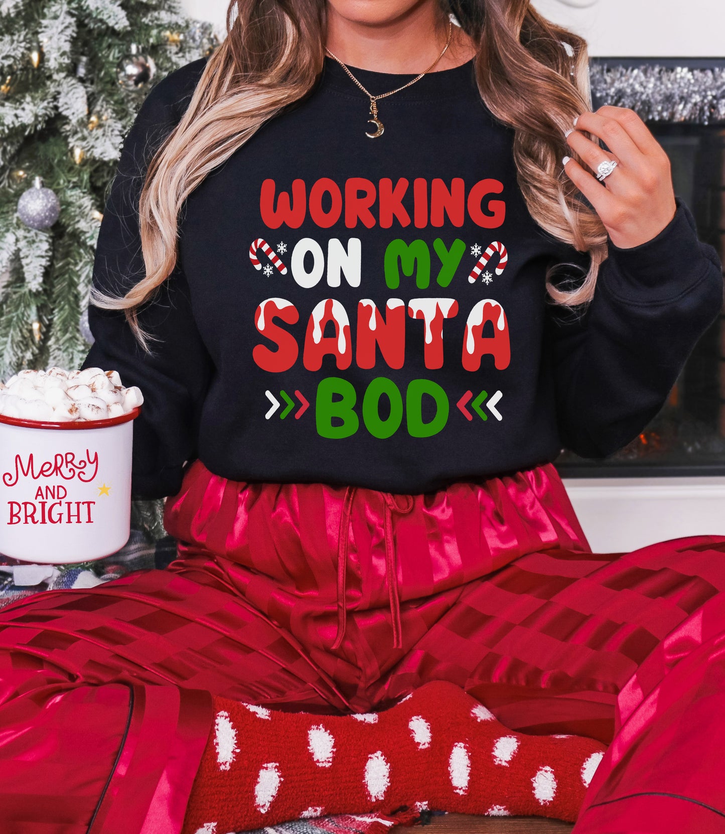 Funny Christmas Shirt – Santa Bod Tee “Working on My Santa Bod” – Hoodie, Youth Sizes Too