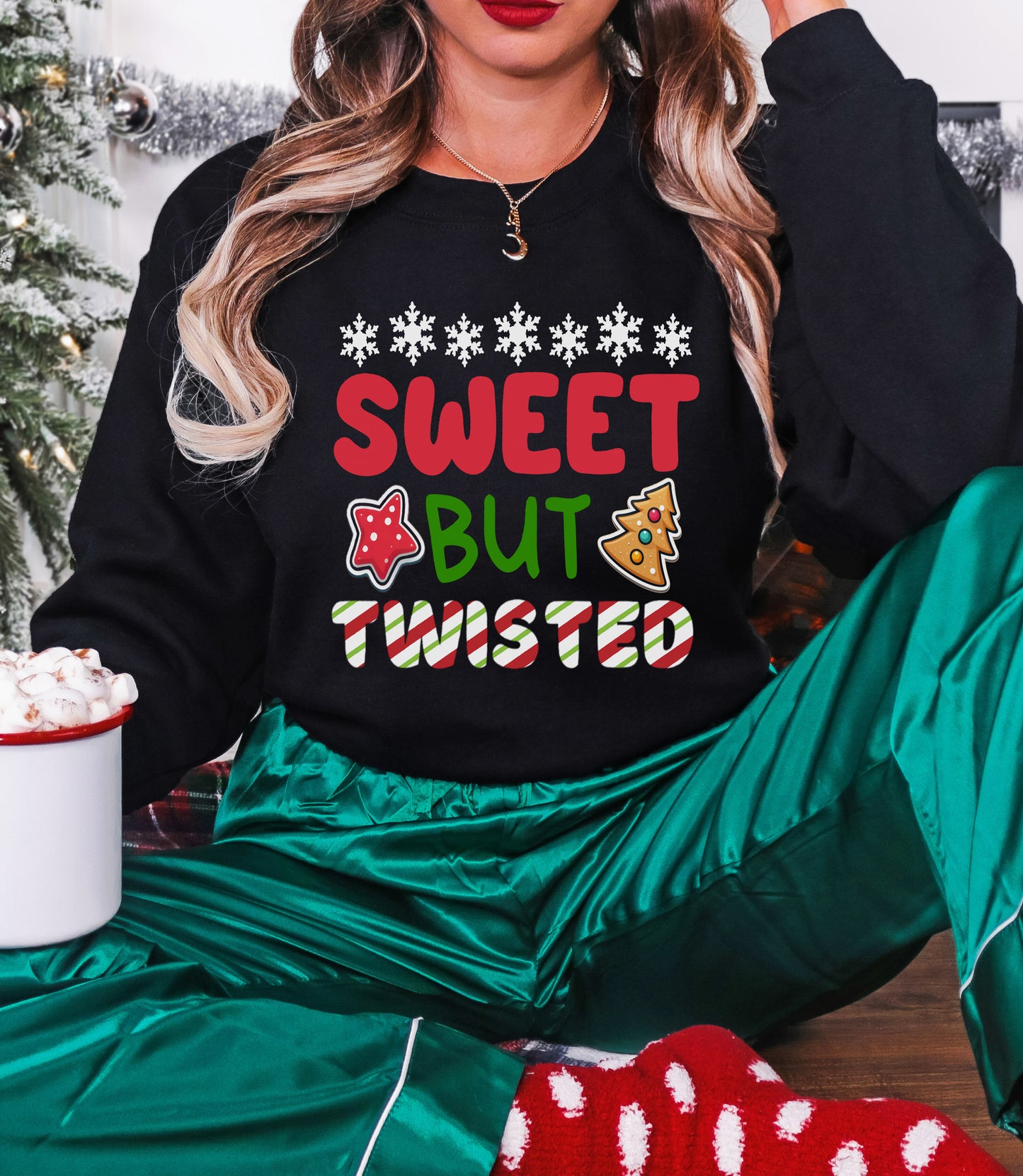 Funny Christmas Shirt – Sweet But Twisted Tee with Cookies & Candy Cane – Youth Sizes Too