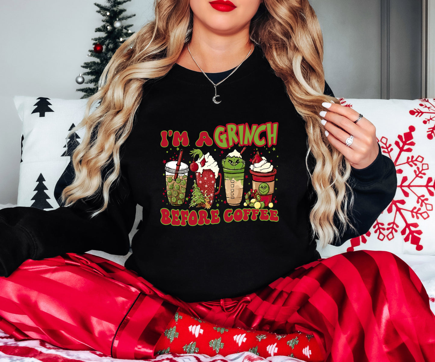 Grinch Coffee Shirt – Funny Holiday Tee – I’m a Grinch Before Coffee – Xmas Drink Design
