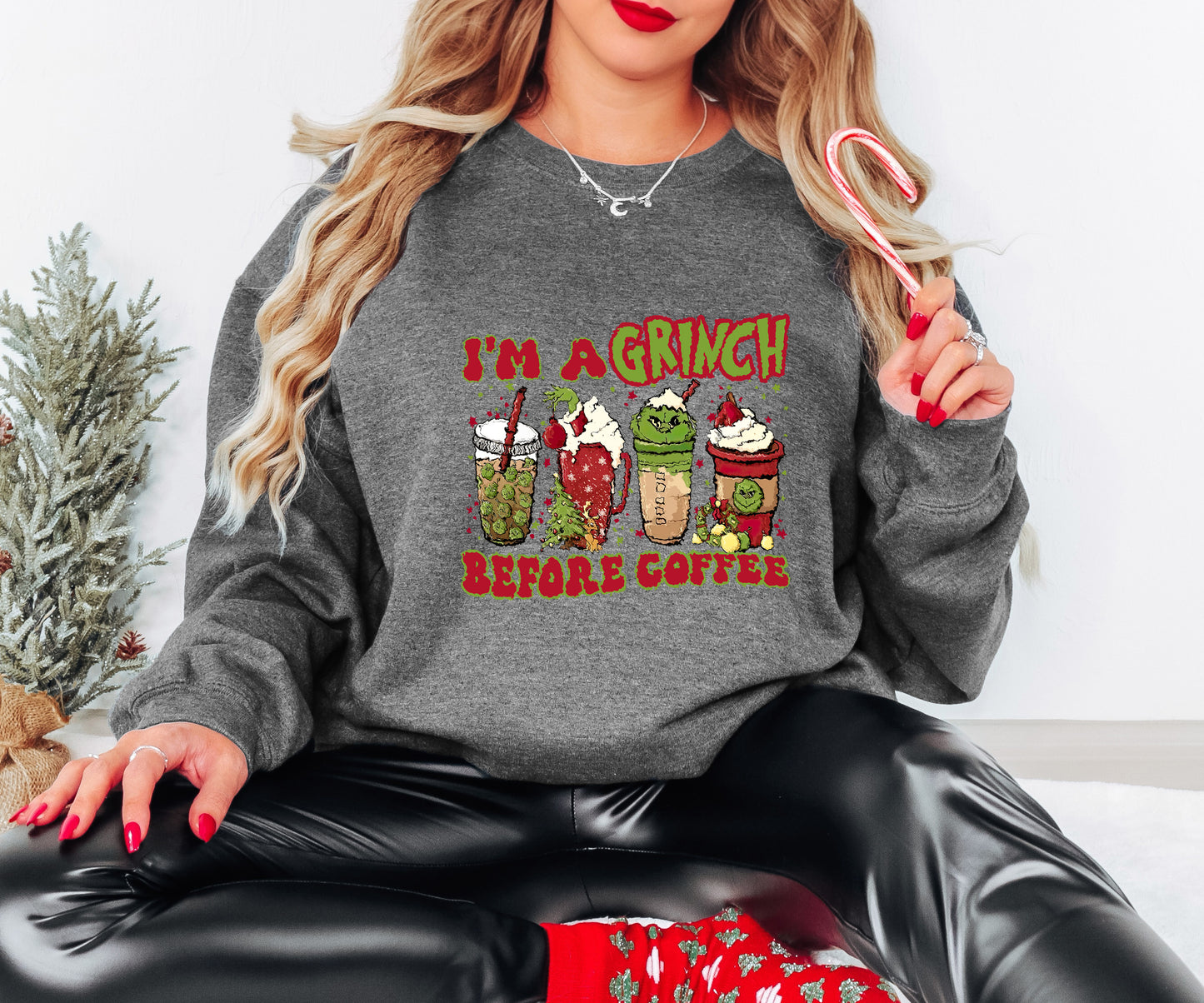 Grinch Coffee Shirt – Funny Holiday Tee – I’m a Grinch Before Coffee – Xmas Drink Design