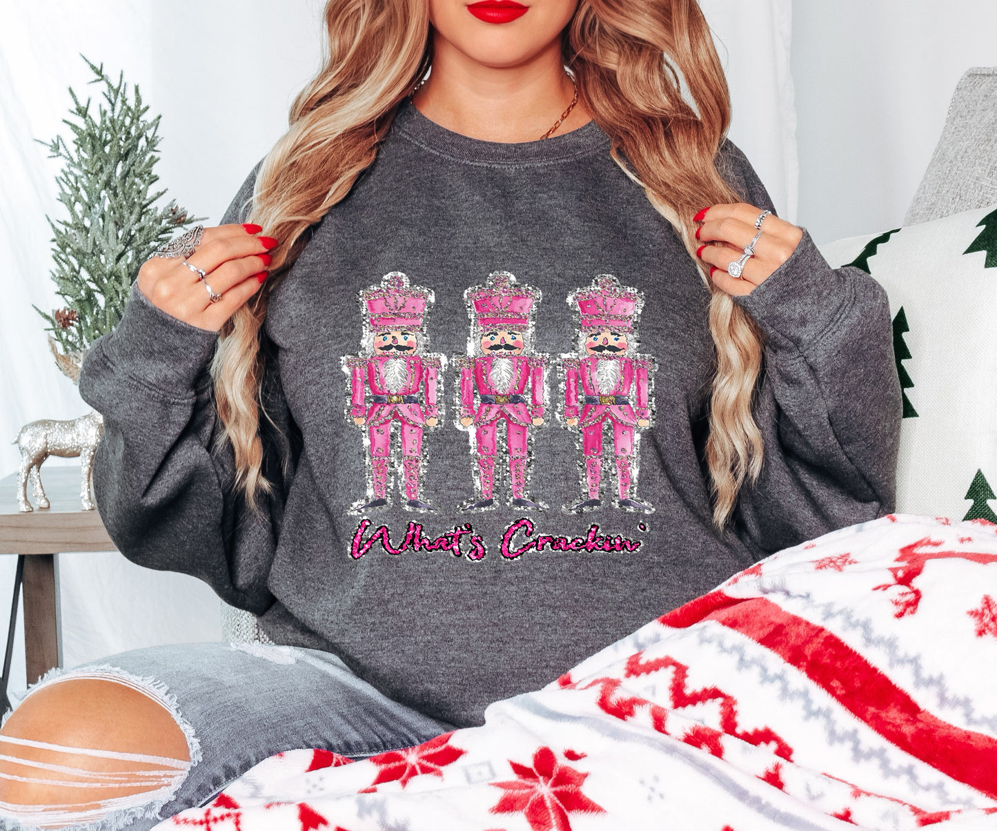 Nutcracker Christmas Shirt – Funny Holiday Tee – What’s Crackin’ – Pink Glitter Xmas Design