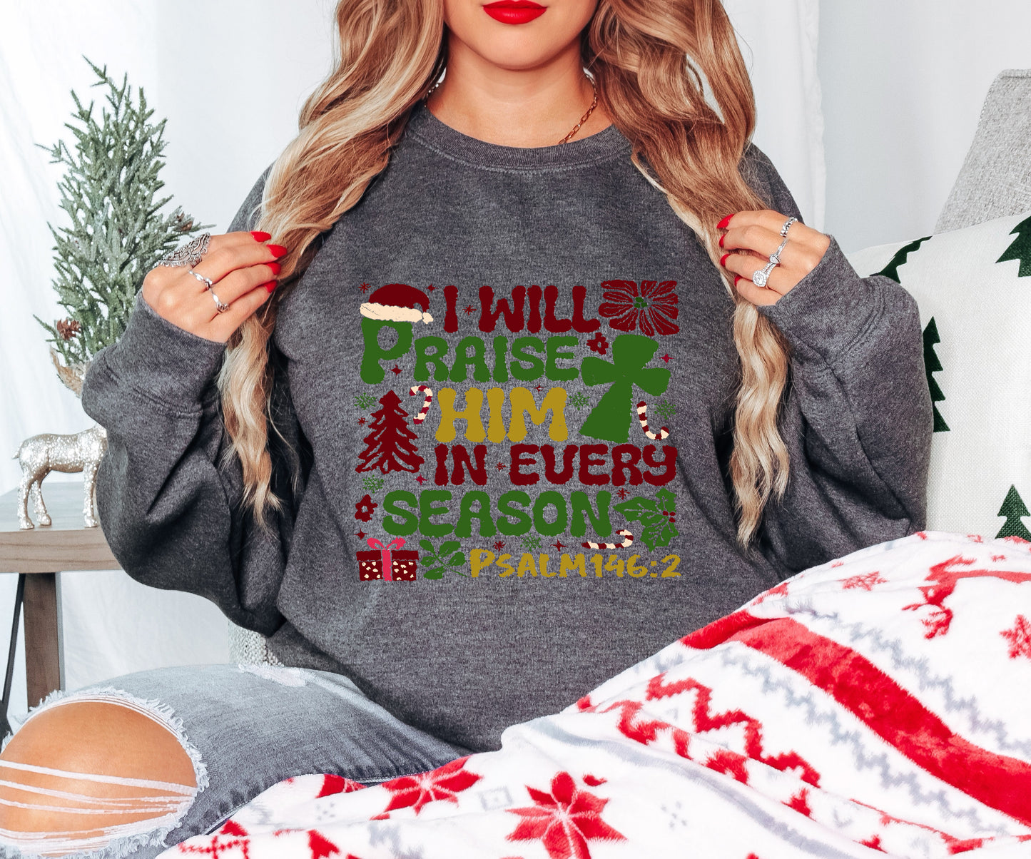 Christian Christmas Shirt – Psalm 146:2 Tee – Praise in Every Season – Faith Holiday Gift