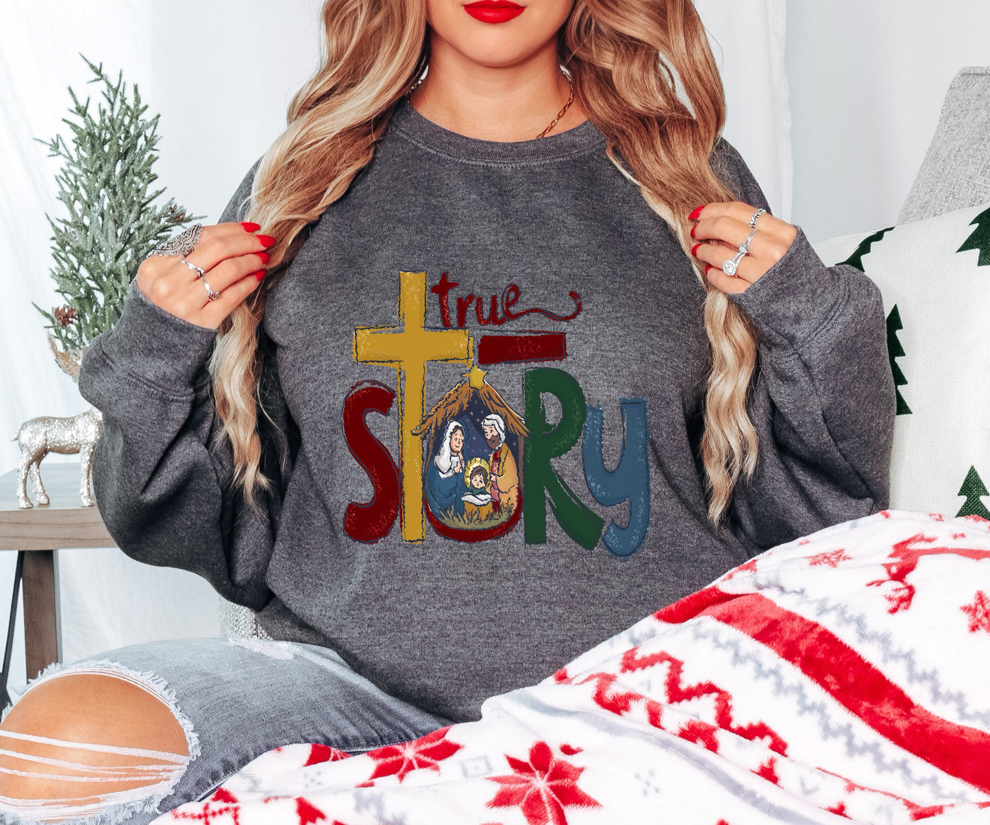 Christian Christmas Shirt – Nativity Holiday Tee “true STORY” – Hoodie, Sweatshirt, Youth Sizes Too