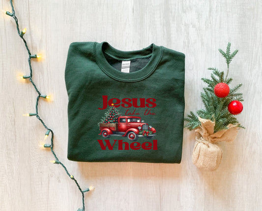 Jesus Take the Wheel Shirt – Christian Christmas Tee – Vintage Truck Holiday Faith Gift