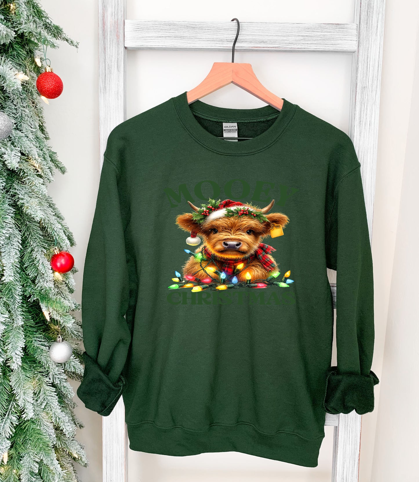 Highland Cow Shirt -Mooey Christmas – Funny Xmas Sweatshirt, Hoodie, Infant, Adult Sizes