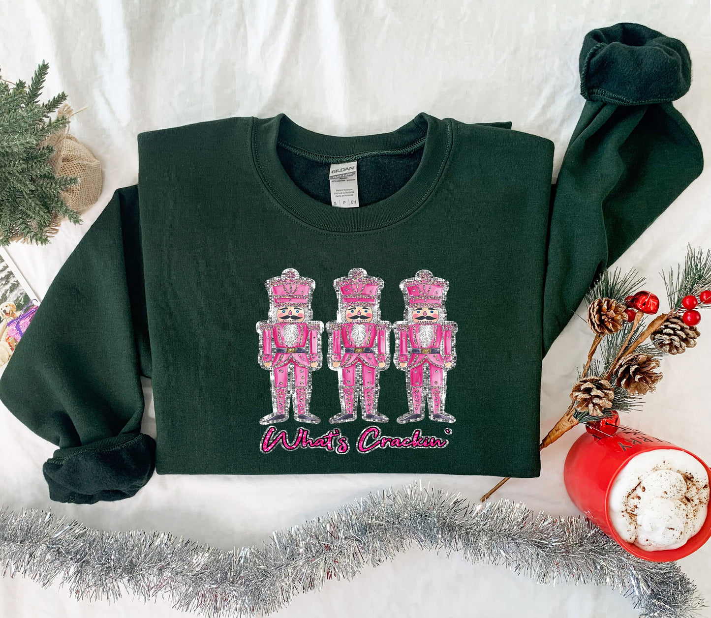Nutcracker Christmas Shirt – Funny Holiday Tee – What’s Crackin’ – Pink Glitter Xmas Design