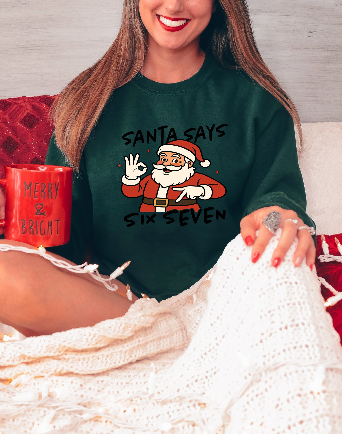 Santa Hand Shirt – Funny Christmas Tee “Santa Says Six Seven” – Hoodie, Youth Sizes Too