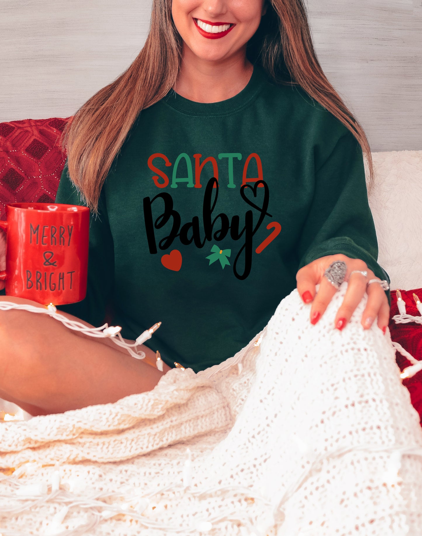 Santa Baby Shirt – Cute Christmas Tee with Heart & Bow – Hoodie, Sweatshirt, Youth Sizes Too