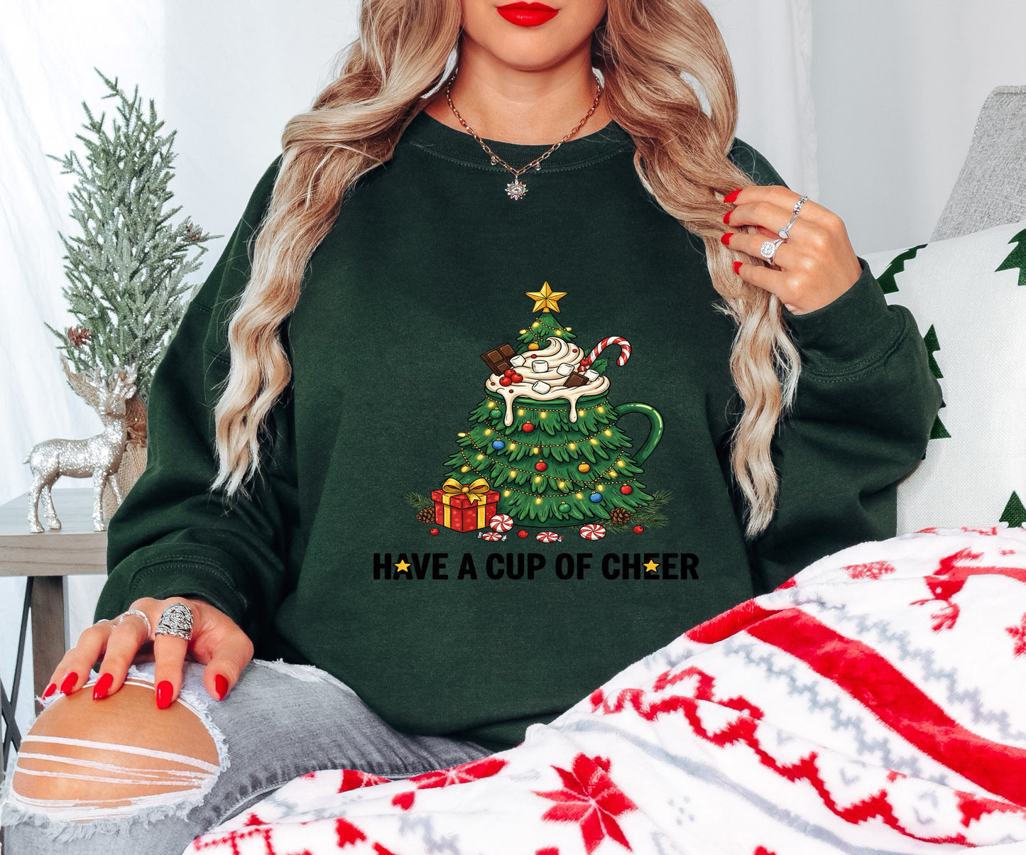 Cup of Cheer Shirt – Holiday Cocoa Tee – Funny Christmas Mug Tree – Festive Drink Design