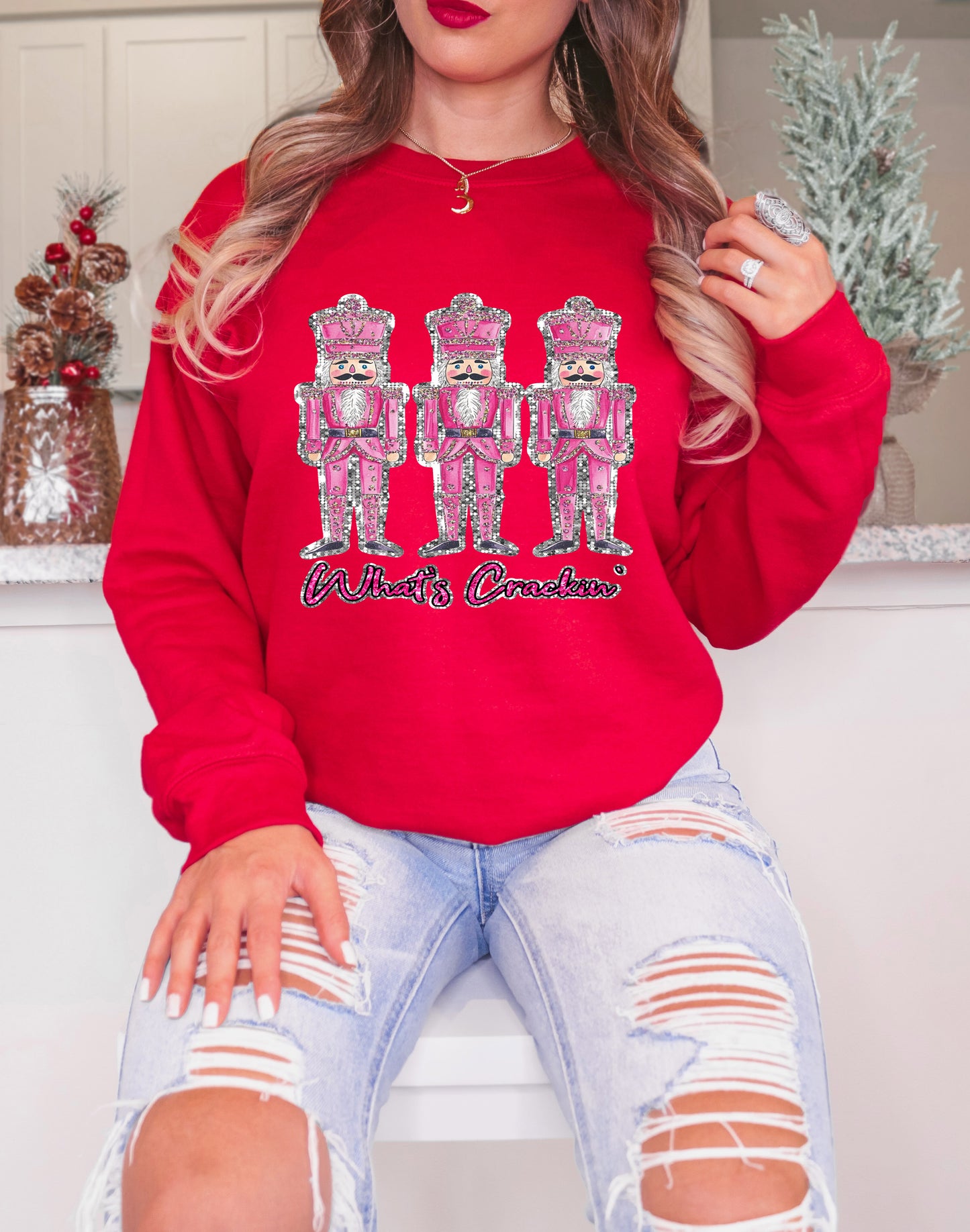 Nutcracker Christmas Shirt – Funny Holiday Tee – What’s Crackin’ – Pink Glitter Xmas Design
