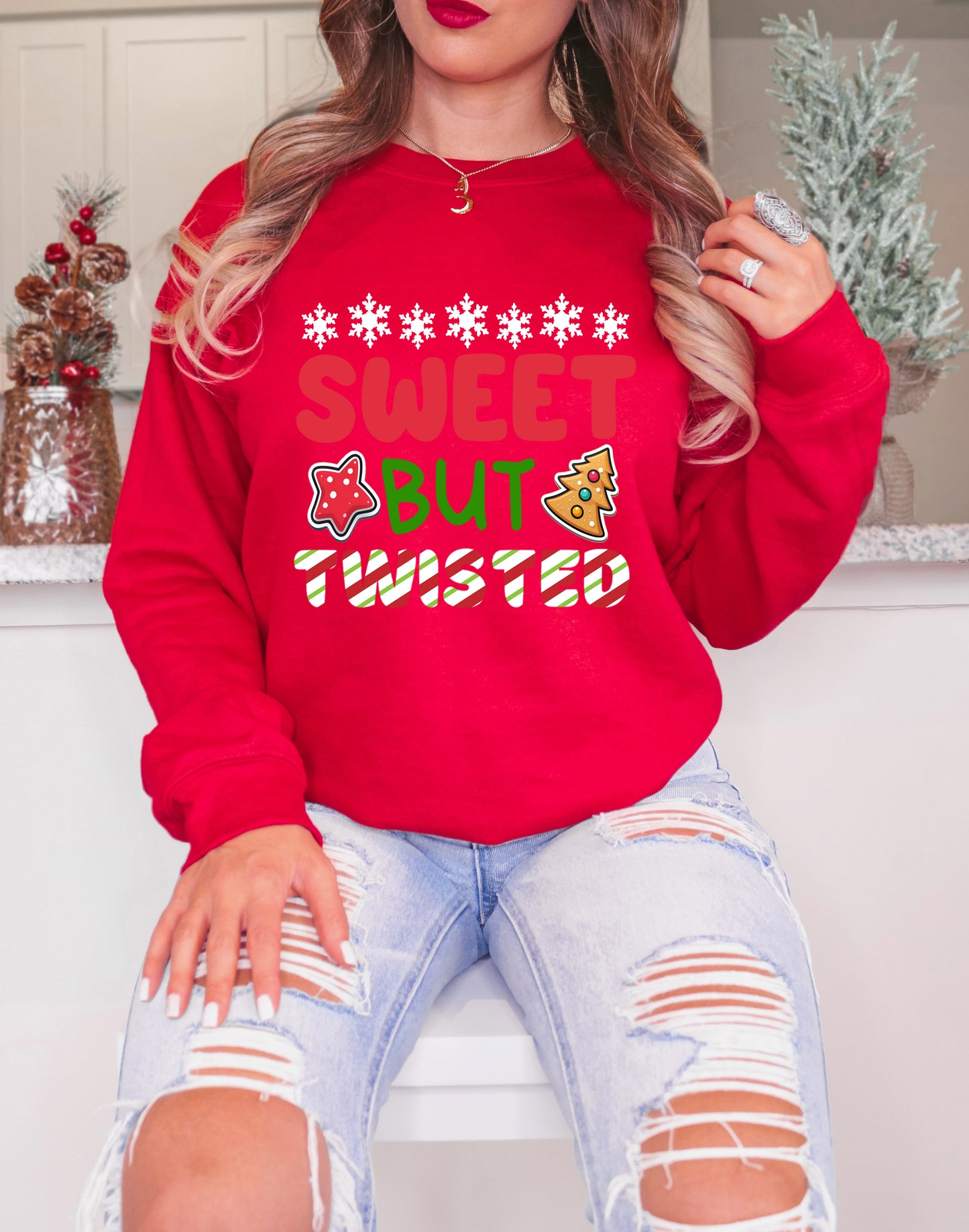 Funny Christmas Shirt – Sweet But Twisted Tee with Cookies & Candy Cane – Youth Sizes Too