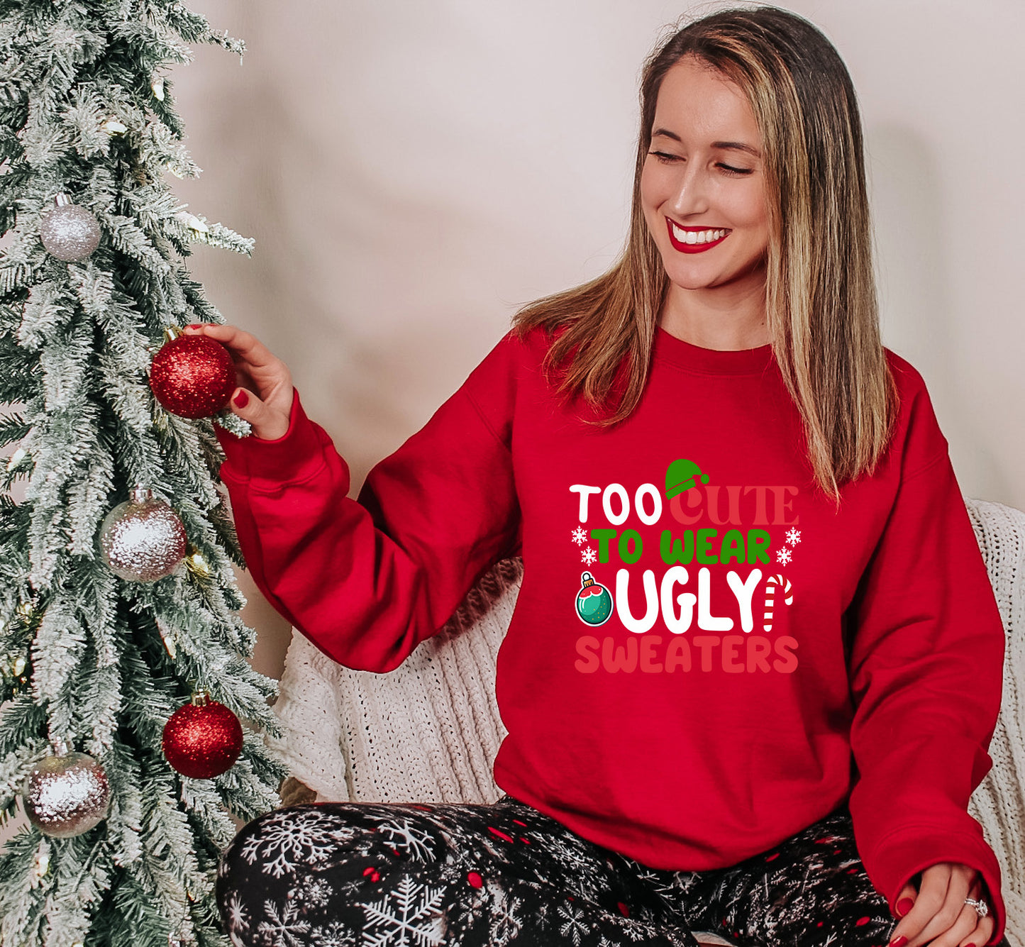 Cute Christmas Shirt – Holiday Sweater Tee “Too Cute to Wear Ugly Sweaters” – Youth Sizes Too