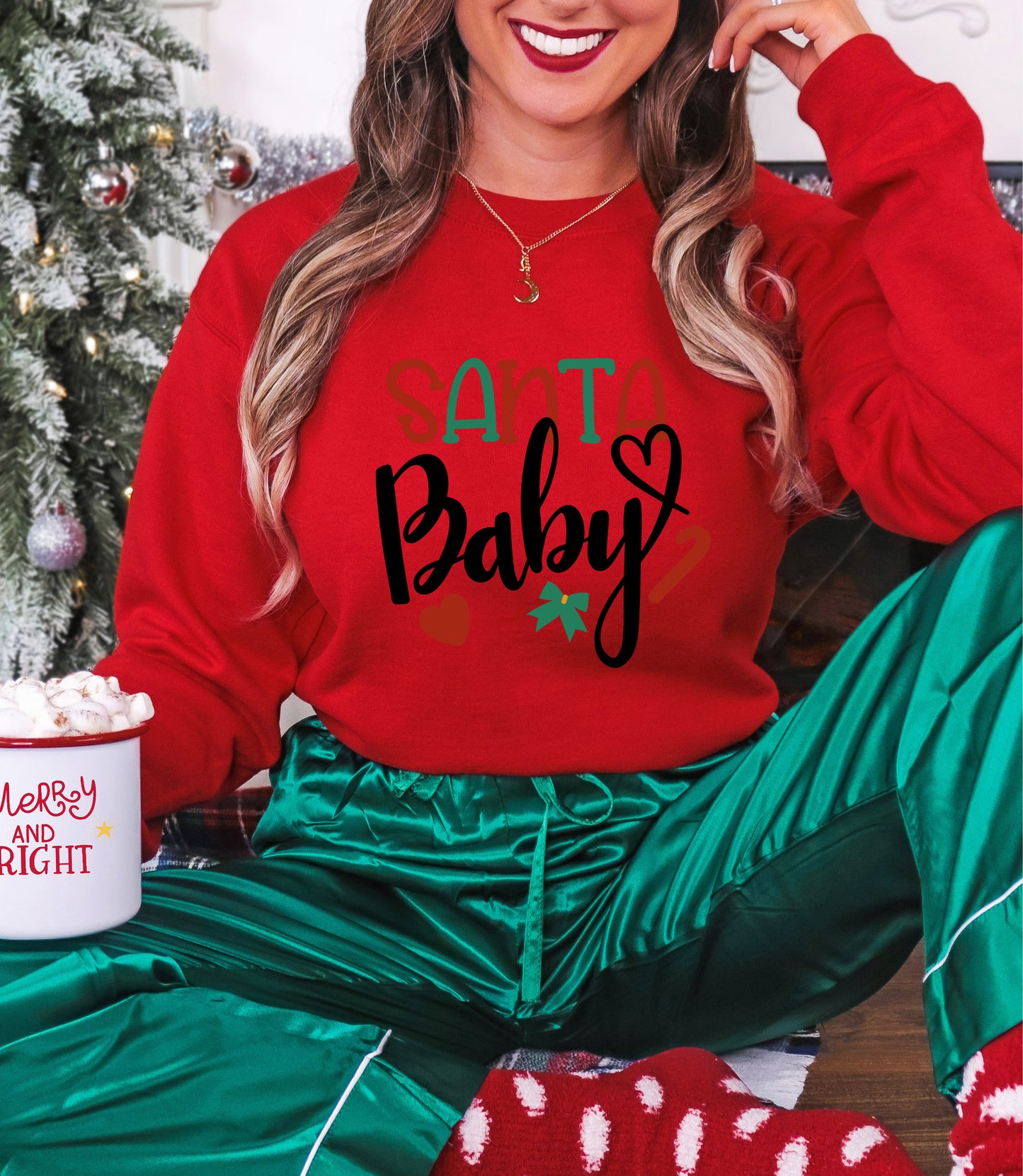 Santa Baby Shirt – Cute Christmas Tee with Heart & Bow – Hoodie, Sweatshirt, Youth Sizes Too