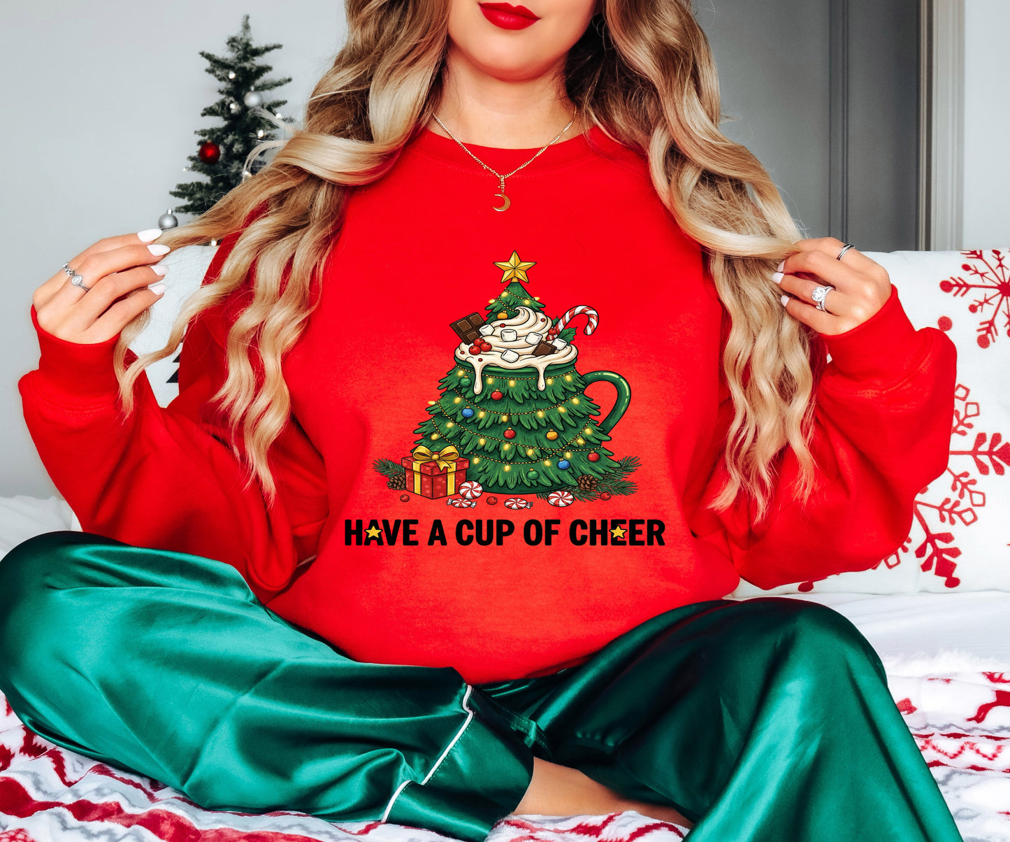 Cup of Cheer Shirt – Holiday Cocoa Tee – Funny Christmas Mug Tree – Festive Drink Design