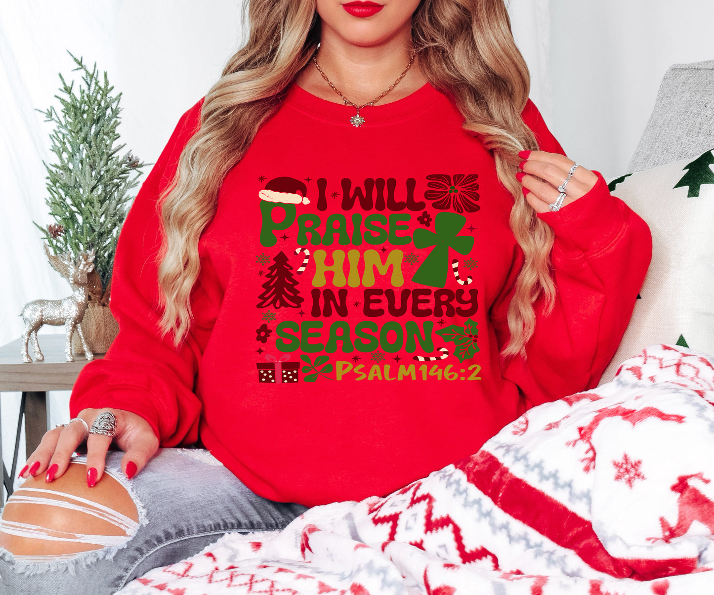 Christian Christmas Shirt – Psalm 146:2 Tee – Praise in Every Season – Faith Holiday Gift