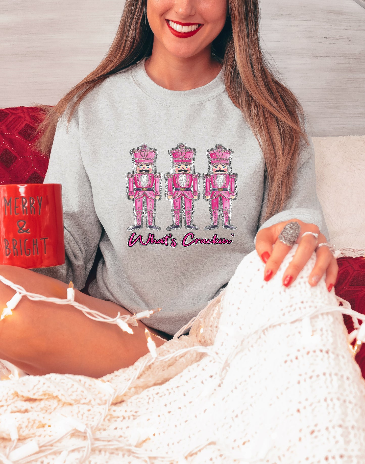 Nutcracker Christmas Shirt – Funny Holiday Tee – What’s Crackin’ – Pink Glitter Xmas Design