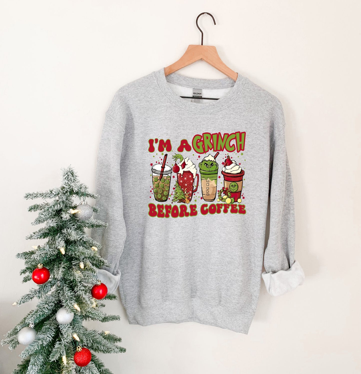Grinch Coffee Shirt – Funny Holiday Tee – I’m a Grinch Before Coffee – Xmas Drink Design