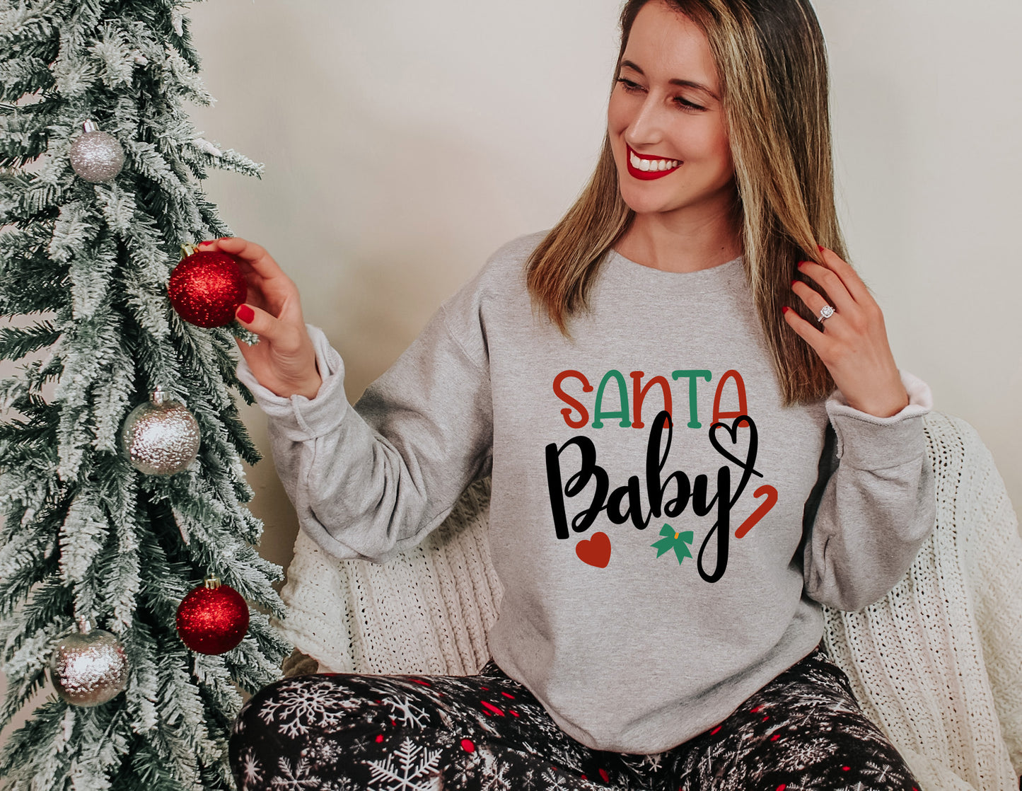 Santa Baby Shirt – Cute Christmas Tee with Heart & Bow – Hoodie, Sweatshirt, Youth Sizes Too