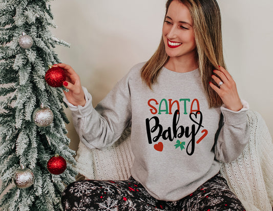 Santa Baby Shirt – Cute Christmas Tee with Heart & Bow – Hoodie, Sweatshirt, Youth Sizes Too