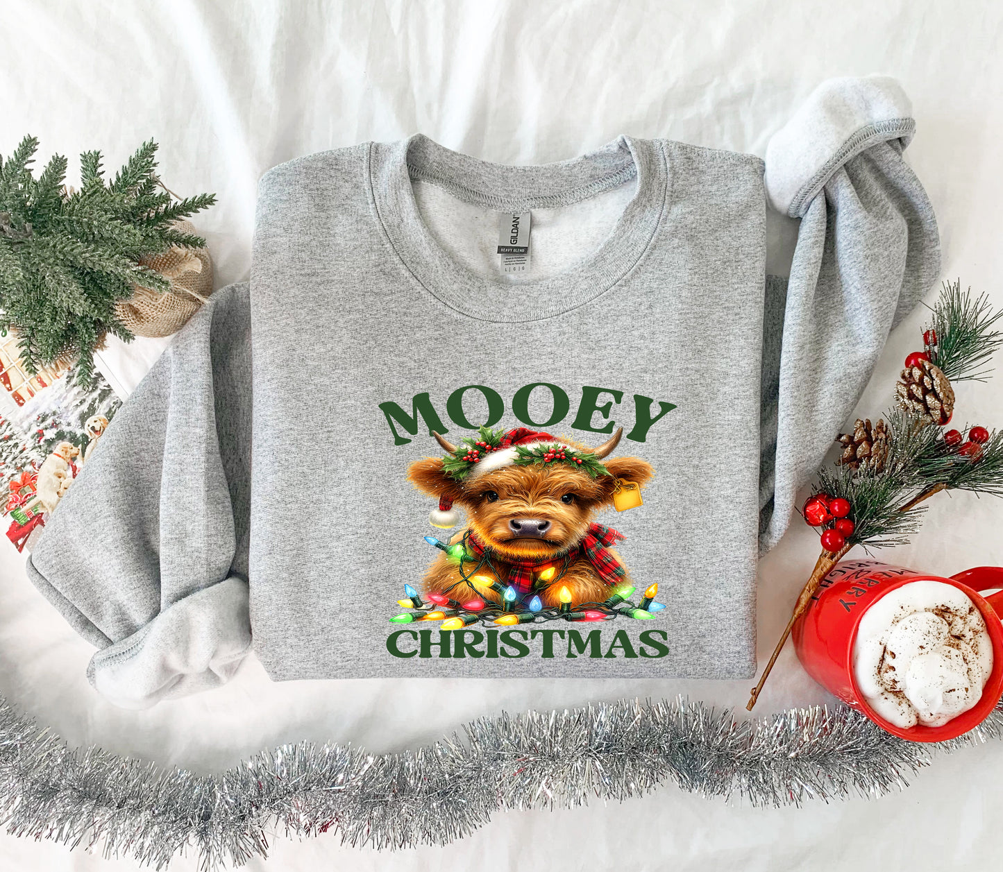Highland Cow Shirt -Mooey Christmas – Funny Xmas Sweatshirt, Hoodie, Infant, Adult Sizes