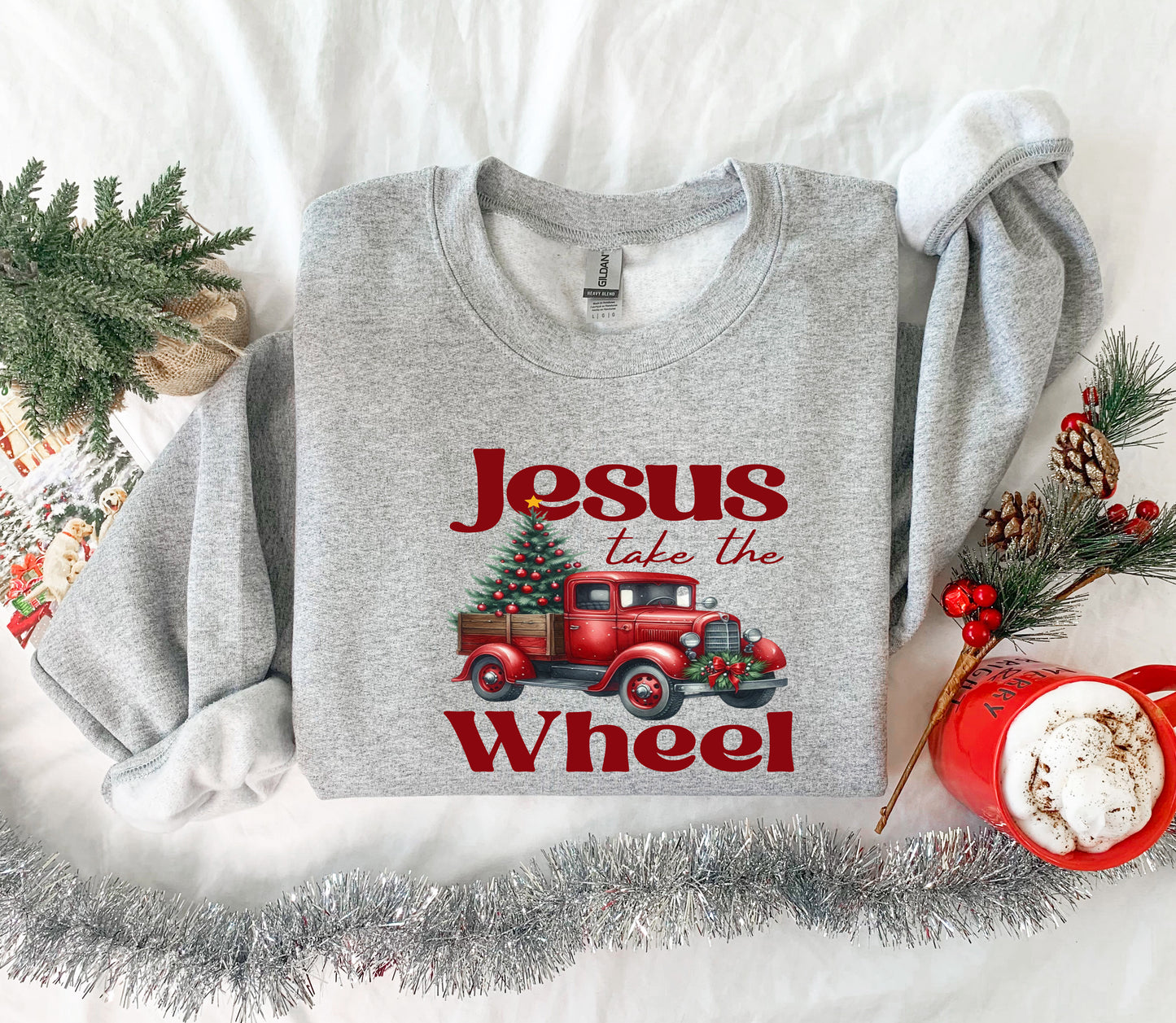 Jesus Take the Wheel Shirt – Christian Christmas Tee – Vintage Truck Holiday Faith Gift