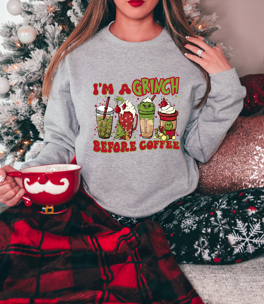 Grinch Coffee Shirt – Funny Holiday Tee – I’m a Grinch Before Coffee – Xmas Drink Design
