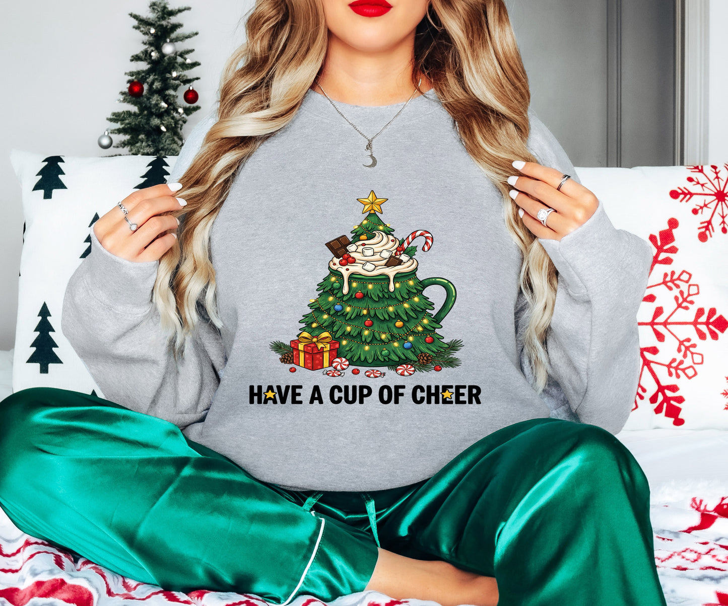 Cup of Cheer Shirt – Holiday Cocoa Tee – Funny Christmas Mug Tree – Festive Drink Design
