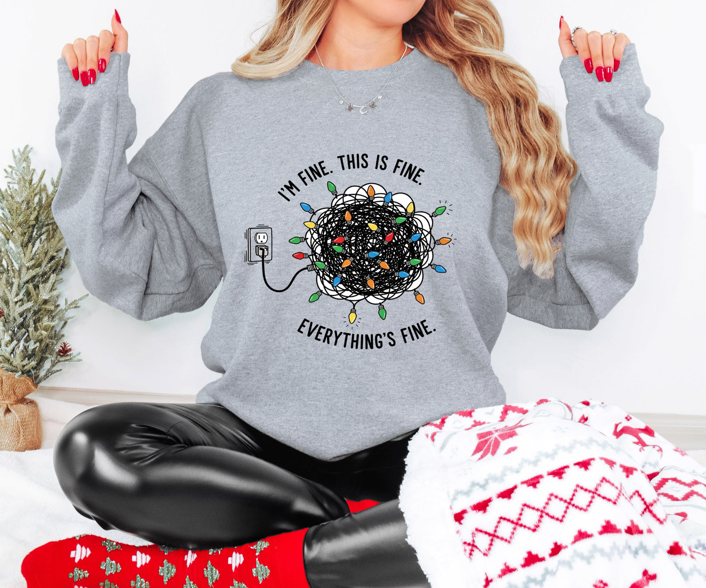 Funny Christmas Shirt – Holiday Stress Tee – Tangled Lights Design – Everything’s Fine Xmas Gift