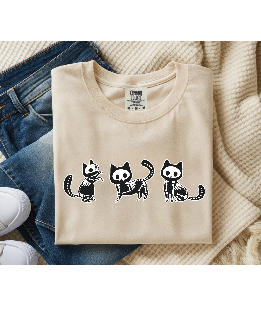 Skeleton Cat Halloween Shirt Comfort Colors Personalizable