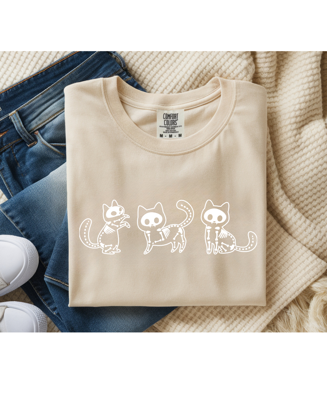 Skeleton Cat Halloween Shirt Comfort Colors Personalizable